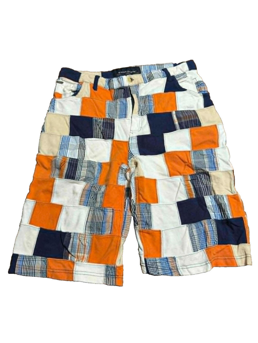 Phat Farm Mens Y2K Madras Style Patchwork Cargo Shorts Size 36 UGLY!!!